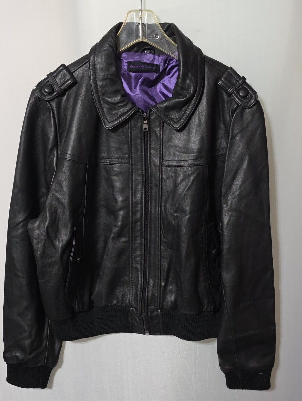 Knoles & Carter Black Italian  Leather Bomber Jacket Tagged 5X (Fits 2X) Biker